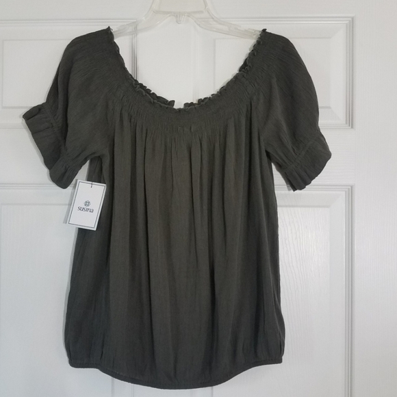 NWT Susina Smocked Off Shoulder Blouse Petite L - Picture 3 of 8